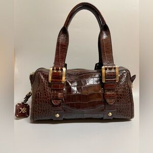 MAXX CROC leather satchel bag burgundy brown
